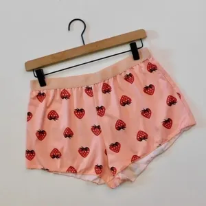 NEW!! STRAWBERRY Print Red Pink Cropped Loungewear Two Piece Set X-Large thumbnail 4