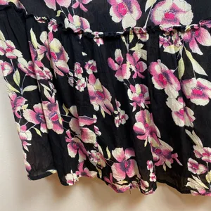 Intimately Free People Garden‎ Party Floral Maxi Dress S Smocked Black Pink Tie thumbnail 4