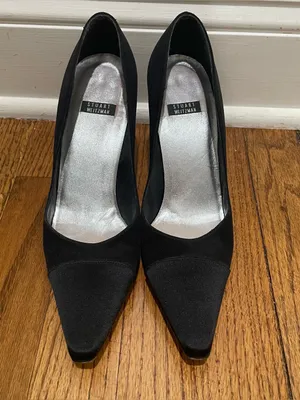 Stuart Weitzman Satin Pointed Toe Pumps Black Womens Size 7B Stiletto Heels thumbnail 4