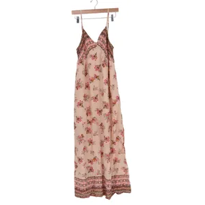 Gilli Midi Dress Womens L Beige Floral Rayon V-Neck Sleeveless Adjustable Strap thumbnail 2