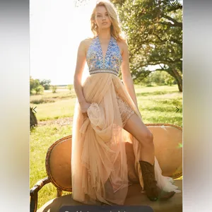 Sherri Hill 52475 Peach Halter Gown Dress Size 12 thumbnail 2