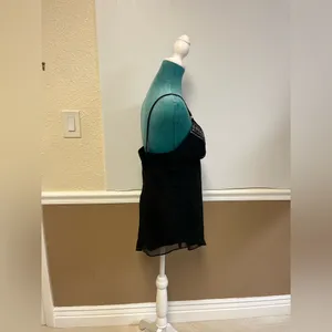 Laundry by Shelli Segal 100%‎ Silk Black Handkerchief Hem Cami Top Size M thumbnail 3