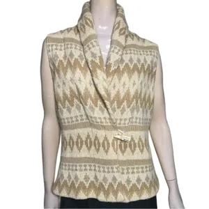 Ralph Lauren Women’s Size M Southwestern Aztec Cream Tan Horn Wool Sweater Vest thumbnail 2