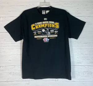 Delta Pro Weight Pittsburgh Steelers Super Bowl 5-Time Champions T-Shirt Size L juniors Black NFL thumbnail 1