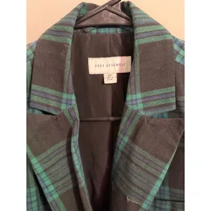 Free Assembly Women's Plaid Double‎ Breasted Blazer Teal Black Gold Buttons XS thumbnail 5