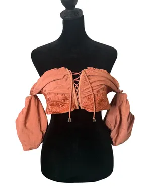 Herencia Collection Off The Shoulder‎ Lace Up Crop Top Womens L Lace Up Corset thumbnail 1