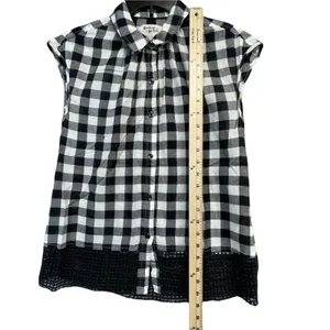 Anthropologie Holding Horses Nellie Blouse‎ XS Black White Gingham Top Boho Chic thumbnail 6