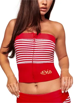 I AM GIA Blare Zip Up Boob Tube Top Red Medium NWT IN PACKAGE thumbnail 1