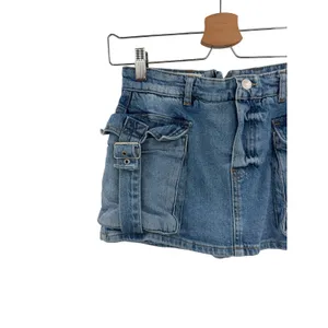 Free‎ People Denim Cargo Mini Skort Utility Pocket Buckle Blue Size 25 thumbnail 4