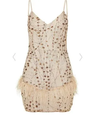 Prettylittlething Sequin Glitter Embellished Feather Trim Bodycon Dress thumbnail 2
