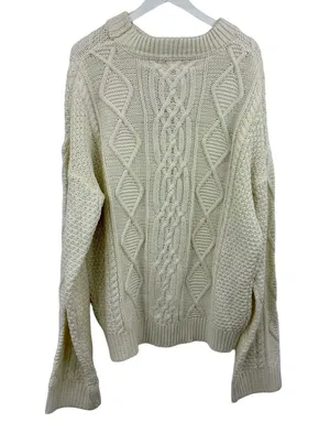 Simply Couture Fisherman Cable Knit Plus Size Sweater Cream Size 2X thumbnail 3