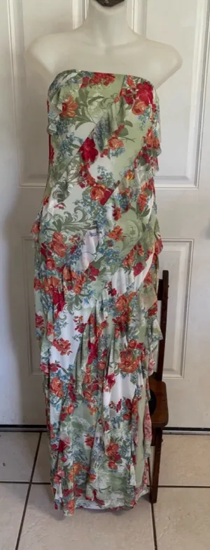 Med Sincerely Jules green/orange/white floral strapless Maxi Dress thumbnail 1
