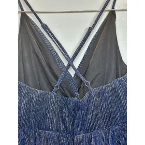 Lulus Tiered Mini Dress Womens Size Medium Blue Silver Metallic Pleated Cocktail thumbnail 9