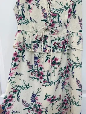 American Eagle Outfitters Cream Floral Tie-Front Mini Dress thumbnail 4