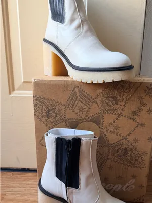 Free People Cream Chelsea Platform Ankle Boots with Black Elastic thumbnail 6