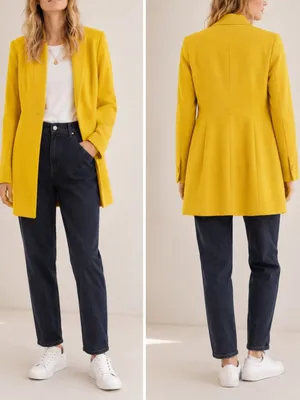 Zara Yellow Mustard Gold Inverted Lapel Minimalist Chic Longline Blazer Coat thumbnail 12