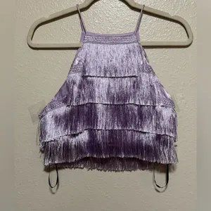 NWT Forever 21 Purple Fringe Halter Crop Top Medium Festival Boho Y2K thumbnail 2