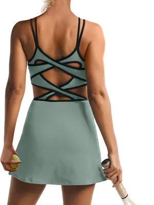 Amazon ReachMe Sage Green Strappy Tank Athletic Dress with Black Trim thumbnail 4