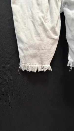 American Bazi White Distressed Denim Overalls - Size S (Fringe Hem) thumbnail 12