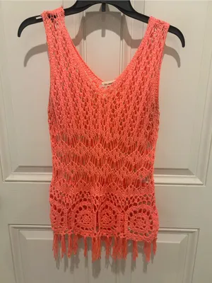 Blu Pepper Coral Crochet Fringe Tank Cover-Up thumbnail 4