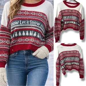 Jessica Simpson | EUC Cotton Red & Cream Let It Snow Holiday Sweater (size XL) thumbnail 2