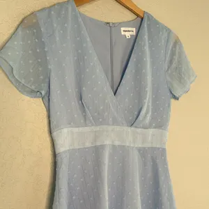 Revolve Superdown Bree Mini Dress Sky Blue Chiffon Metallic Swiss Dot Summer thumbnail 3