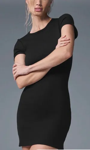 Alo yoga Goddess Ribbed Short Sleeve Dress size xs Color black thumbnail 1