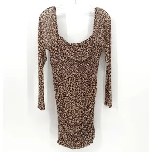 Le Lis Floral Mesh Shirring Dress Womens M Brown Ruched Coquette Fairycore Boho thumbnail 6