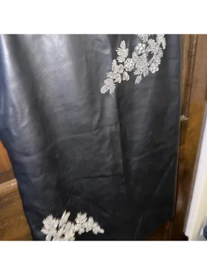 Zara black faux-leather silver beaded and embroidered floral appliqués thumbnail 3