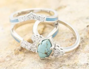 ⚠️ Clearance NWT Three in one hollow turquoise ring with rhinestones. thumbnail 2