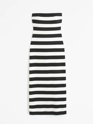 Abercrombie & Fitch Black and White Cream Strapless Striped Midi Dress Knit thumbnail 4