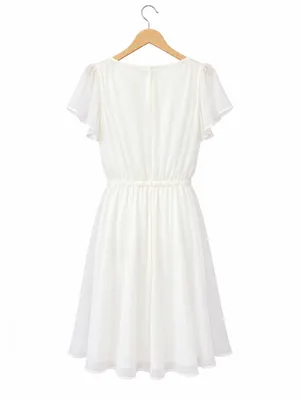 Express White Ethereal Chiffon V-Neck Dress Flutter Sleeve NWT Size S Angelcore thumbnail 3