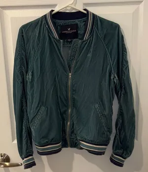 American Eagle Outfitters  Teal velvet Bomber Jacket thumbnail 1
