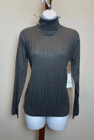 Allison + Zoe Sweater Size M Heather Charcoal Cable Knit Turtleneck NWT thumbnail 1