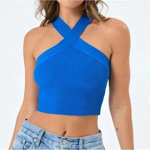 Babaton Sculpt Knit Criss Cross Tank Top Royal Blue Size S 77075 Monochrome thumbnail 1