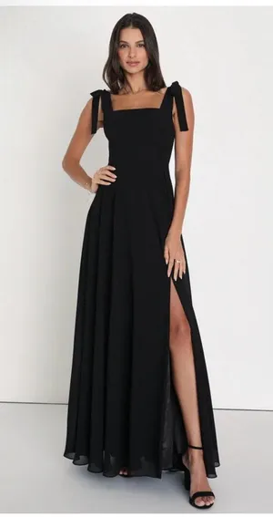 Lulu's Black Love Me Forever Tie-Strap Square Neck Maxi Dress thumbnail 1