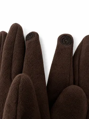 ONE SIZE Brown Faux Suede Fleece Lined Winter Gloves Button Cuff thumbnail 6
