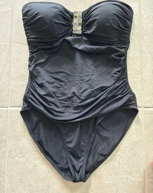 La Blanca Swimsuit Womens 12 Black Jewel Tummy Control Beach Resort Coast Luxury thumbnail 3
