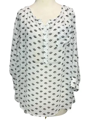 Torrid Ivy Eye Blouse Womens 3X White Black Chiffon Roll Tab Sleeve Mystical Top thumbnail 1