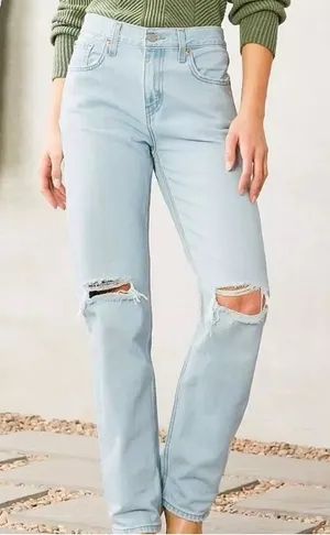 Levi's Lo Pro Straight Light Blue Distressed Slouchy‎ Mid Rise Denim Jeans thumbnail 1