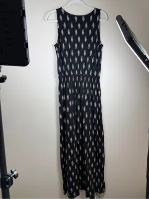 Garnet Hill Black Print Smocked Waist Maxi Dress M thumbnail 4