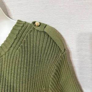 French Connection Olive Green Ribbed Military Sweater Dress Gold Button Mini L thumbnail 4