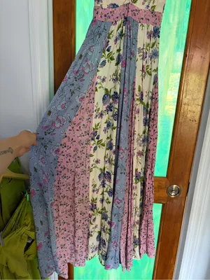 Angie pink and purple floral patchwork dress thumbnail 4