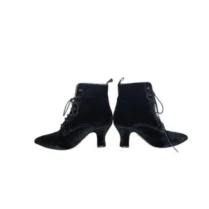 ALEXACHUNG Black Velvet Lace Up Ankle Boots 40 Pointed Toe Victorian Heels thumbnail 6