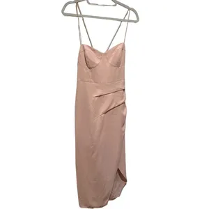 Anthropologie BHLDN CORSETED BABY PINK LONG RUCHE SIDE LINED MAXI CRISS CROSS DRESS 12 thumbnail 4