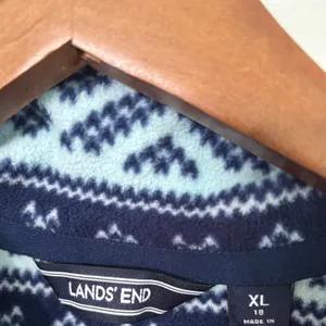 Lands End Fleece Pullover Womens XL Blue Fair Isle Quarter Zip Mock Neck Top thumbnail 4
