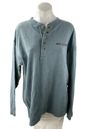 Harley Davidson Women's Blue Long Sleeve Crew Neck Henley T Shirt Tee Top Size L thumbnail 1