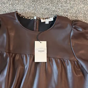 NWT THML Chocolate brown Faux Leather Top Sz M thumbnail 3
