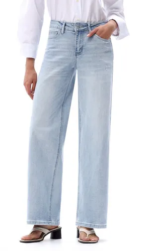 ONESO Effortless Mid Rise Wide Leg Jeans Sz 28X30 Light Wash Stretch Flare thumbnail 1