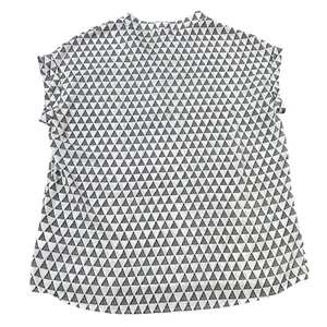 Pleione‎ Short Sleeve Blouse w White/Black Geo Pattern Dolman Sleeves Career - M thumbnail 2
